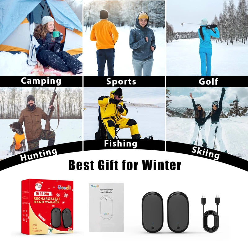 Hand Warmers Rechargeable, Electric Rechargeable Hand Warmer for Christmas Golf Hunting Camping Accessories
