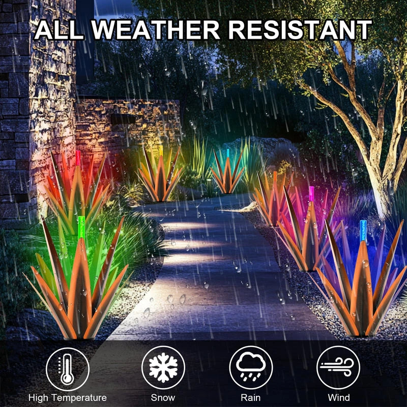 TOMBABY Solar Metal Agave Plants Gargen Lawn Ornaments Home Decoration,Solar Panel Tequila Sculpture for Outdoor Patio Yard Light Up at Night,Gifts for Friends or Family (2, coppery)