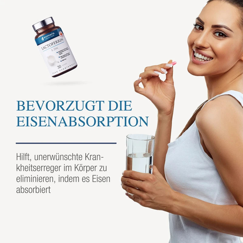 EVIMERIA Pure Lactoferrin 200 mg and Zinc | Helps Strengthen the Immune System | Supplement to Immune Defence | Lactoferrin Supplements | Stimulates Immune Defense | Twin Pack