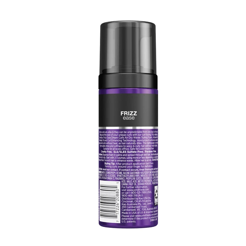 John Frieda John Frieda Frizz Ease Dream Curls Air Dry Waves Styling Foam, Curl Defining Frizz Control for Curly and Wavy Hair, 5 Ounce