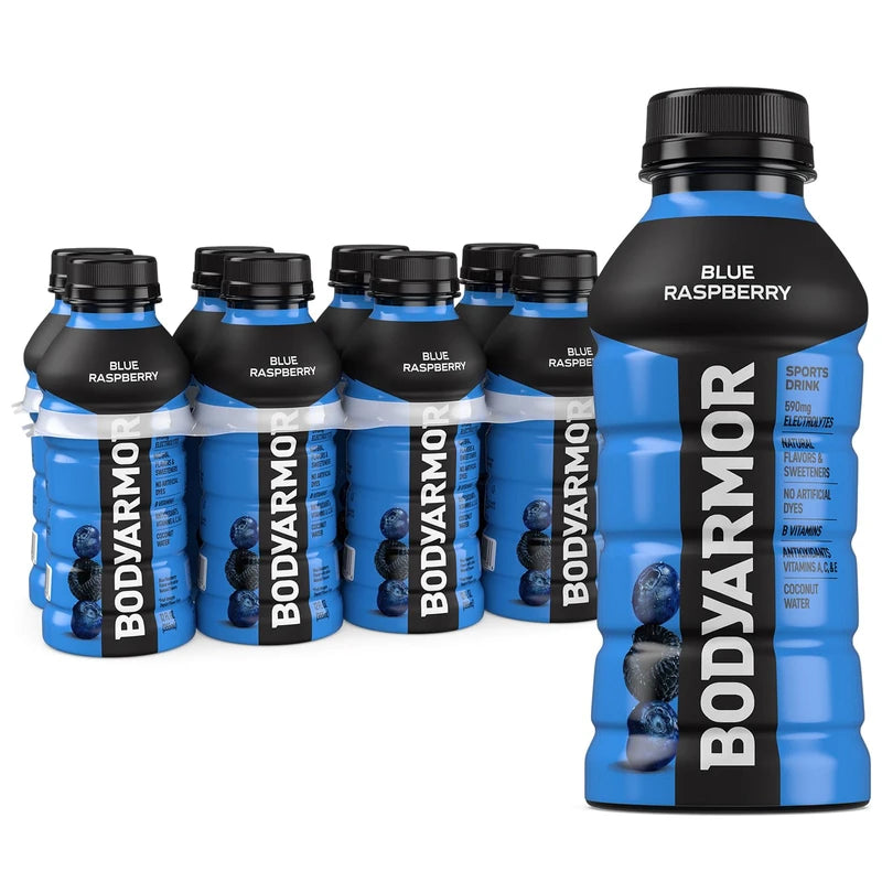 BODYARMOR Sports Drink Sports Beverage, Blue Raspberry, Natural Flavors With Vitamins, Potassium-Packed Electrolytes, No Preservatives, Perfect For Athletes, 12 ounce (Pack of 8)