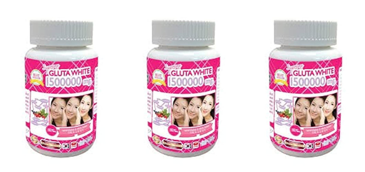 3 Bottles X 30 Softgels Supreme Gluta White 1500000mg. Super Whitening Glutathione Anti - Aging. (Supreme Whitening Skin Boost up Collagen Remove Dark Spot and Scar Tighten Pore Healthy Skin and Hair)