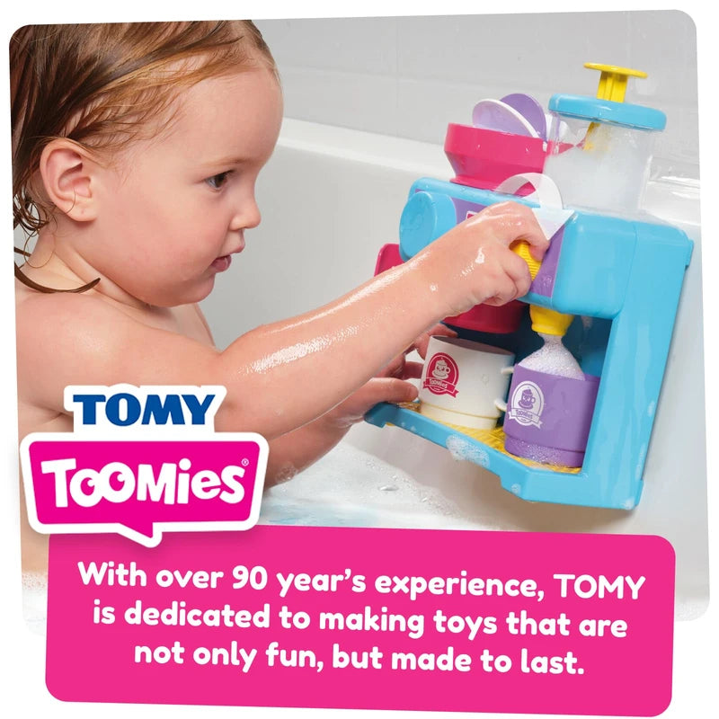 TOMY Toomies Bath Barista - Pretend Cafe Baby Bath Toys - Wall Mounted Bubble Bath Play Kitchen Toddler Toys - Kids Kitchen Set Includes 3 Cups, 1 Jug, 1 Shaker - +18 Months Boys Toys & Girls Toys