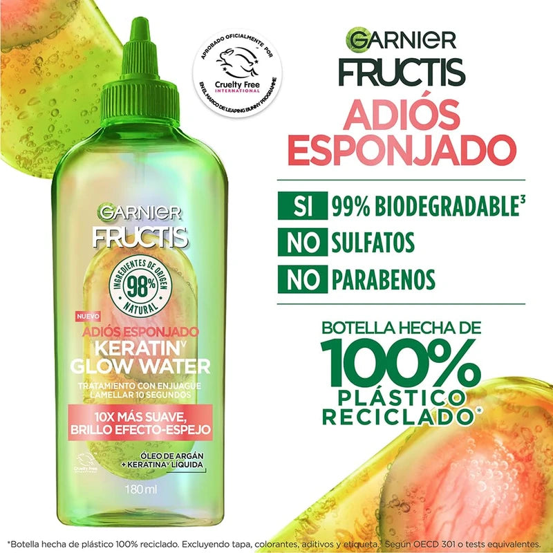 Garnier Fructis Adios Esponjado Keratin Glow Water Antifrizz 180 ml