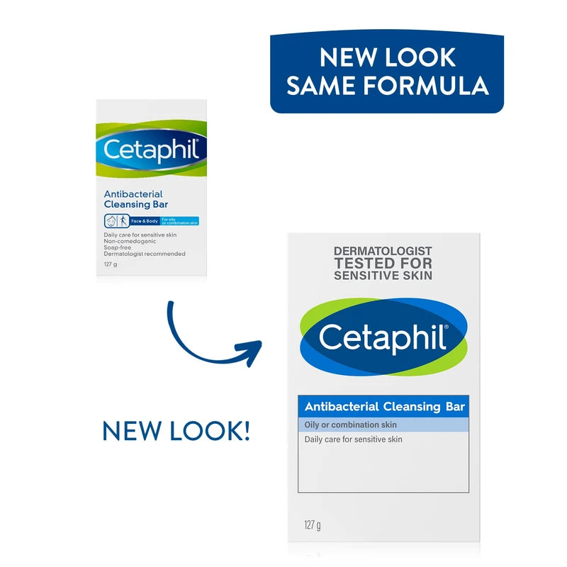 Cetaphil Antibacterial Cleansing Bar 127g, Dermatologist Tested, For Face & Body, Soap Free, Non-Comodogenic, Hypoallergenic, For Oily or Combination Skin, Suitable for Sensitive Skin