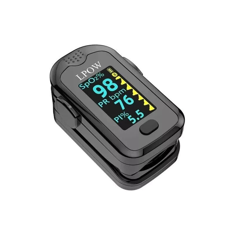 LPOW Fingertip Pulse Oximeter – Blood Oxygen Saturation (SpO2), Pulse Rate & PI Monitor with OLED Display, Alarm & Bluetooth App – Includes Batteries & Lanyard
