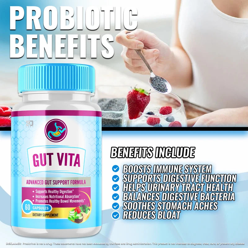 Gut Vita (5 Pack) Gut Vita, Gut Vita Digestion & Gut Health Probiotic (300 Capsules)