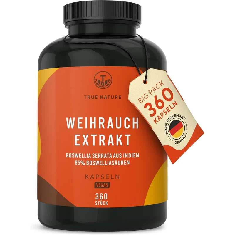 Frankincense Capsules High Dose - 2000 mg Extract per Day - 360 Capsules - Indian Boswellia Serrata - 85% Boswellic Acid - Vegan, German Production - TRUE NATURE