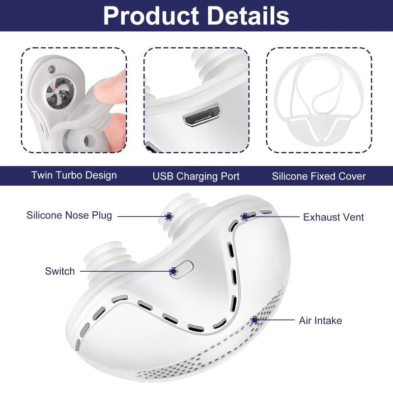 Anti Snoring Device,Electric Stop Snoring Solution,Adjustable Wind Speed Breathable Snoring Prevention for Men Women,Universal All Nose Shapes(White)