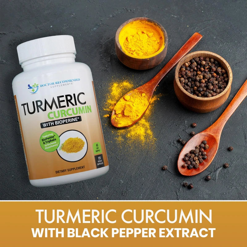 DOCTOR RECOMMENDED SUPPLEMENTS Turmeric Curcumin Supplement - 2250mg/d - Veggie Caps - 95% Curcuminoids with Black Pepper Extract (Bioperine) - 750mg Capsules - 100% Organic - Most Powerful Turmeric (Pack of 2)