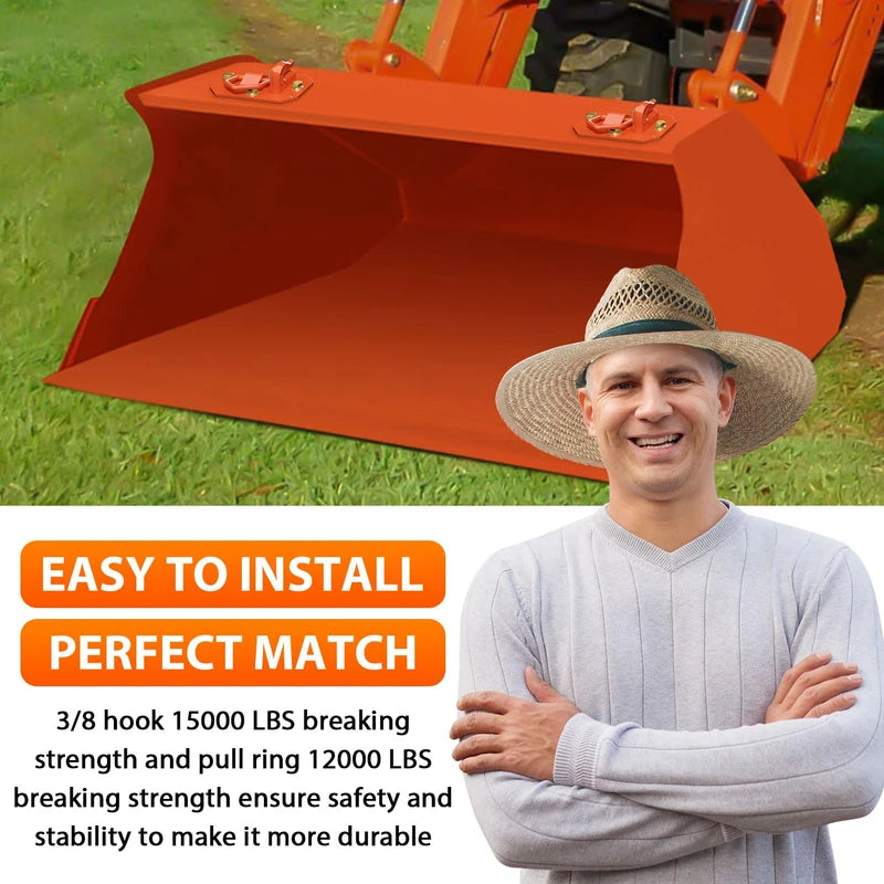 2 Pack 3/8" Tractor Bucket Hooks with D Ring - Max 15,000 lbs Grade 70 Forged Steel Bolt On Grab Hook for Tractor Bucket Accessories for Kubota, John Deere, Kiot, RV, UTV, Truck, Orange
