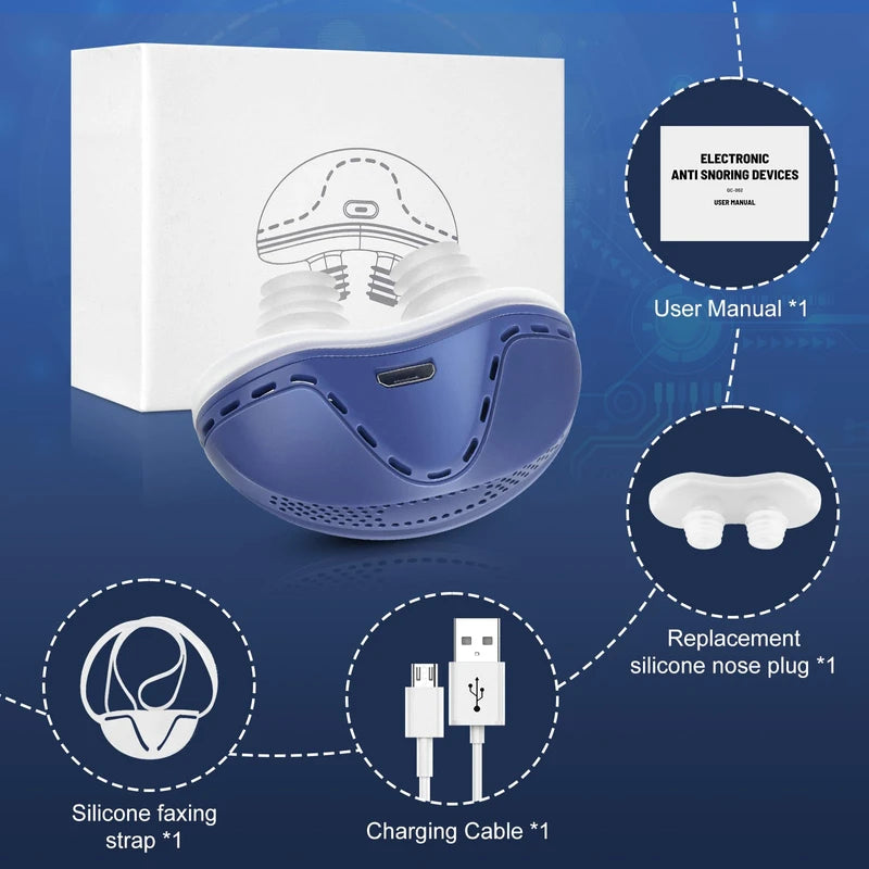 Electric Anti Snoring Device,Stop Snoring Solution,Adjustable Wind Speed Anti Snoring Devices,Breathable Snoring Prevention for Men Women,Universal All Nose Shapes (Blue)
