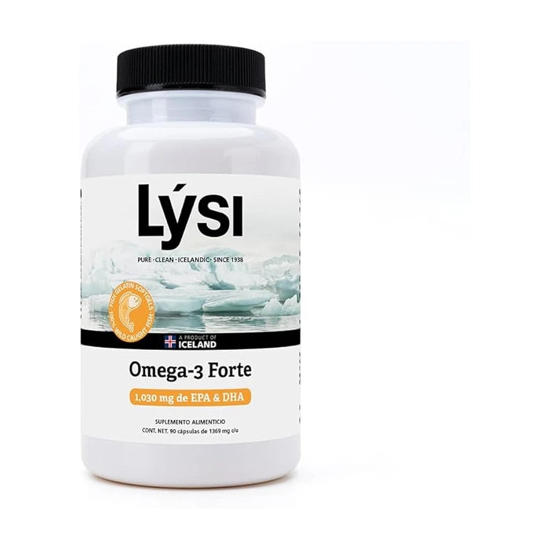 Lysi Omega-3 Forte 90 Capsulas, 1030 mg de EPA+ DHA, Aceite de Pescado 100% Salvaje y Sustentable, Importadas de Islandia.