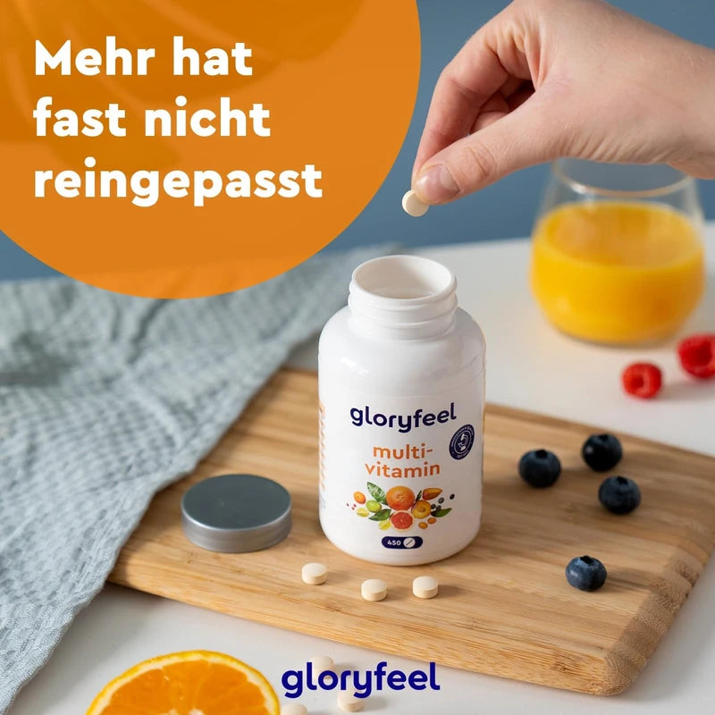 gloryfeel High Dose Multivitamin, 450 Tablets (15 Months), All Valuable A-Z Vitamins and Minerals, Supports the Immune System, Laboratory Tested without Additives, Made in Germany