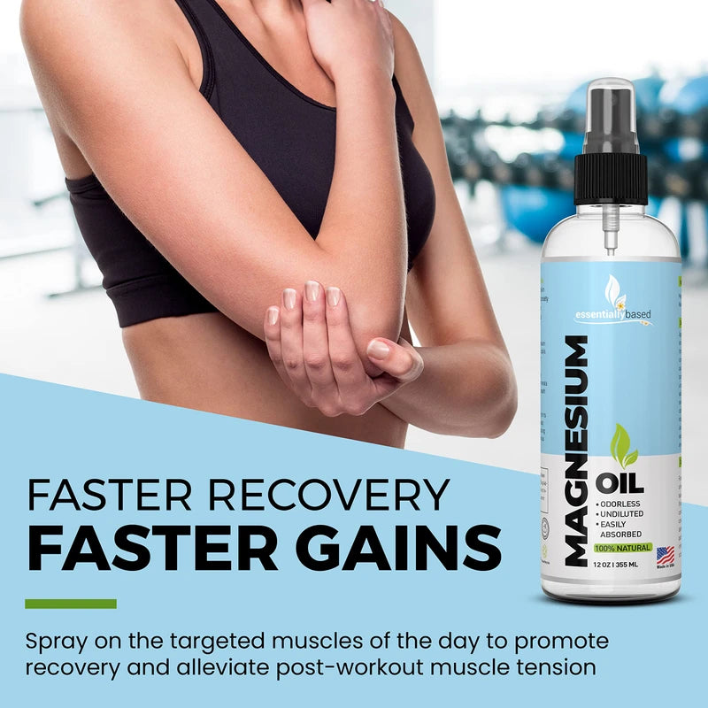 Magnesium Oil Spray - Large 12oz Size - Extra Strength - 100% Pure for Less Sting - Less Itch - Essential Mineral Source - Made in USA