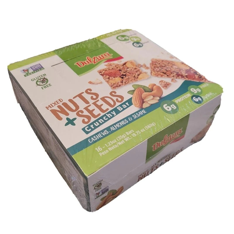 Dulzura All Natural Mixed Nuts + Seeds Crunchy Bars PK-16 GLUTEN FREE NON GMO