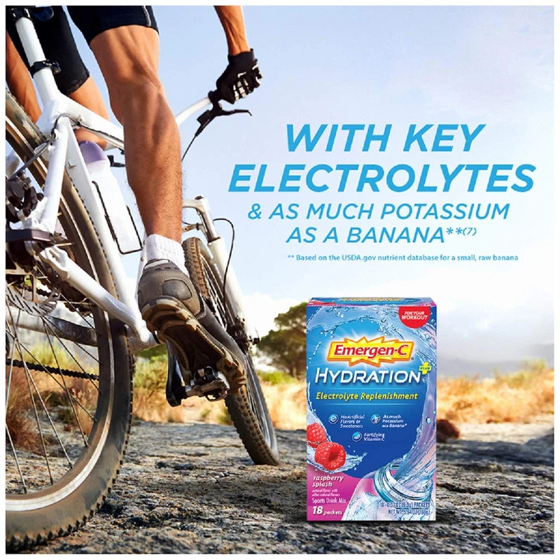 Emergen-C Hydration Plus Sports Electrolyte Replacement Sports Drink Mix Powder with Vitamin C, Raspberry Splash Flavor - 18 - 0.33 oz On The Go Packets