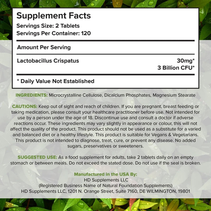 Lactobacillus Crispatus Probiotic Supplement 240 Tablets 3 Billion CFU Probiotics for Men & Women Supports Vaginal Digestive & Gut Health Made in The USA (240, Lactobacillus Crispatus)