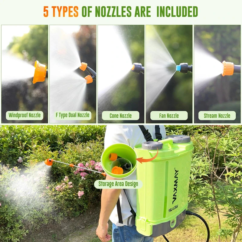 VAXMAY Battery Powered Backpack Sprayer 4 Gallon, VAXMAY 100 PSI Electric Graden Sprayer Works with Makita 18V Battery, Weed Yard Sprayer with Telescopic Wand, 5 Nozzles, 2.6 Ah Battery & Charger Included