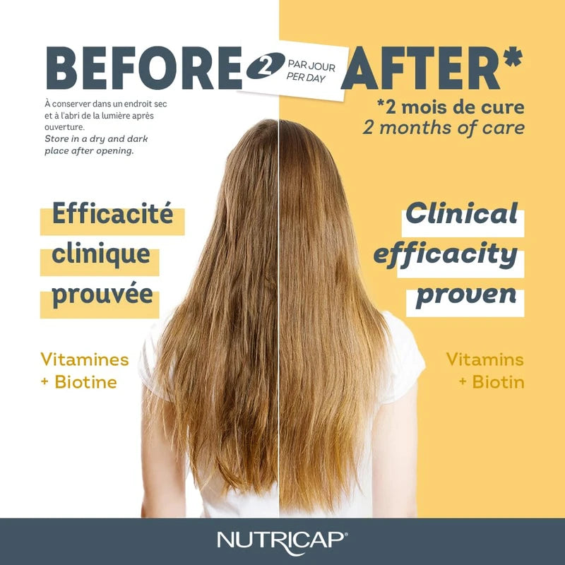 NUTRISANTÉ Nutricap Expert Hair & Nail Growth - Made In Canada - Biotin, Walnut Oil, Vitamin B3 - Hair Growth, Strengthens Nails - 2 Months Treatment - 120 softgels