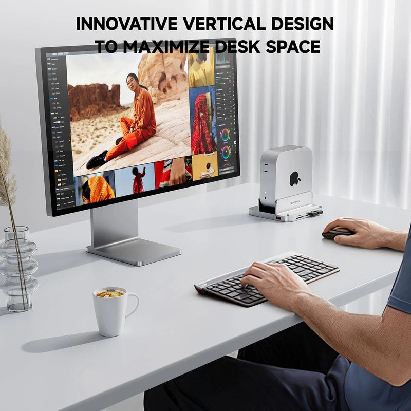 Minisopuru iExpandMate MINI218B PRO Mac Mini M4 Dock & Stand with M.2 NVMe SSD Enclosure, 10Gbps USB C/A, TF& SD, 2X USB A 2.0, Audio Jack, 8 in 1 Mac Mini Hub for Mac Mini M4/M4 Pro 2024