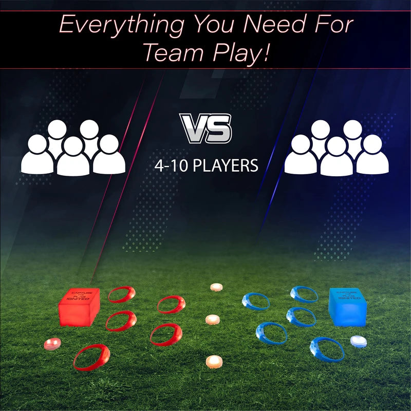 GETMOVIN SPORTS Capture The Flag Ignited Kit with Glow-in-The-Dark LED Game Pieces and Storage Bucket Outdoor Yard Game Fun!