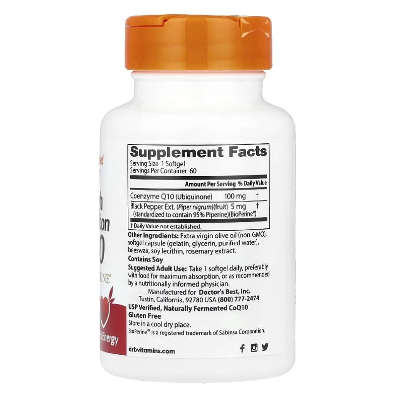 Doctor's Best - High Absorption CoQ10 mit BioPerine | Herzgesundheit und Energiesteigerung, antioxidative Unterstützung - 60 Softgels
