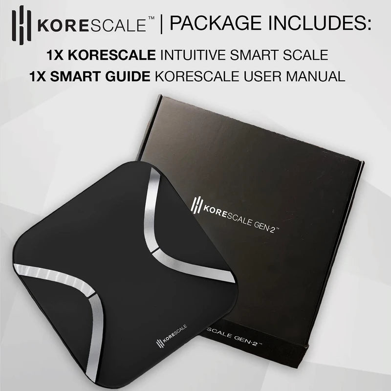KOREHEALTH Korescale G2 - Smart Scale for Body Weight | Home Bathroom Scale Tracks BMI, Muscle Mass, Body Liquids and More | Weight Scale with Bluetooth App | Digital Scale with LED Display (Black)