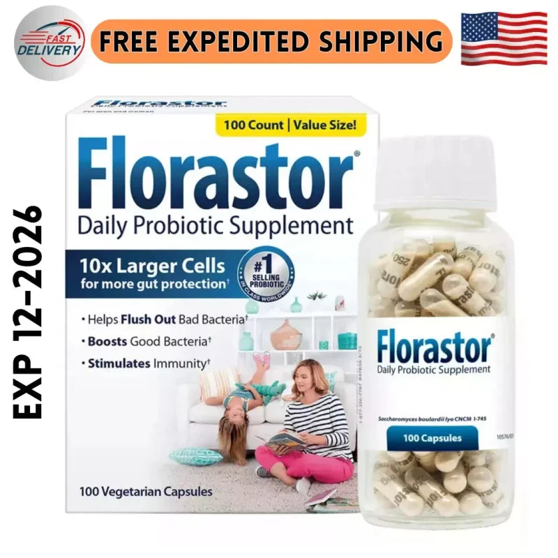 Florastor 250 mg Daily Probiotic Supplement - 100 Vegetarian Capsules