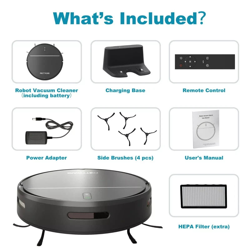 PrettyCare Robot Vacuum Cleaner Model C1 with 2800Pa Featured Carpet Boost - NEW