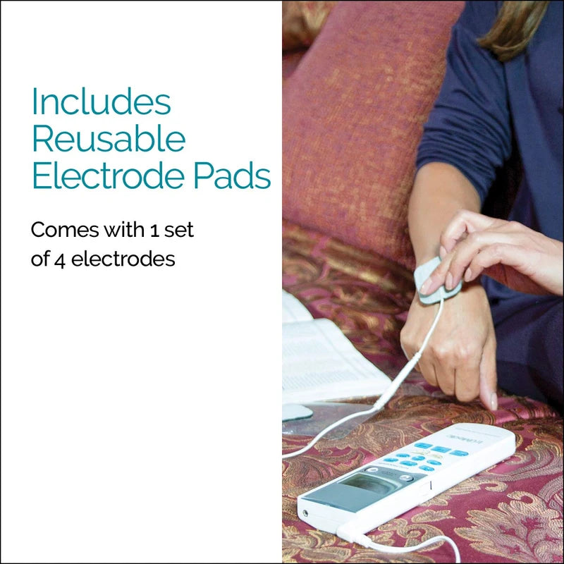 TruMedic TENS Electronic Pulse Unit & 4 Electrode Pads - For Muscle Stiffness, Soreness, Aches & Pains, Perfect for Relaxing Tight Muscles & Nerves for Electrotherapy Pain Management (PL-009)