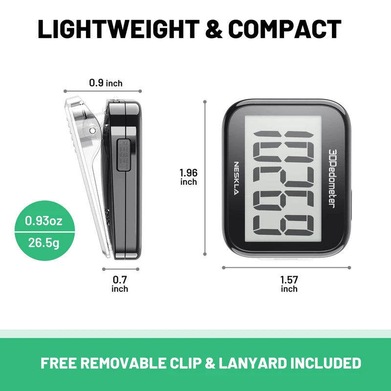 3D Pedometer for Walking, Simple Step Counter for Walking with Large Digital Display, Step Tracker with Removable Clip Lanyard, Accurately Track Steps for Men Women Kids Adults Seniors