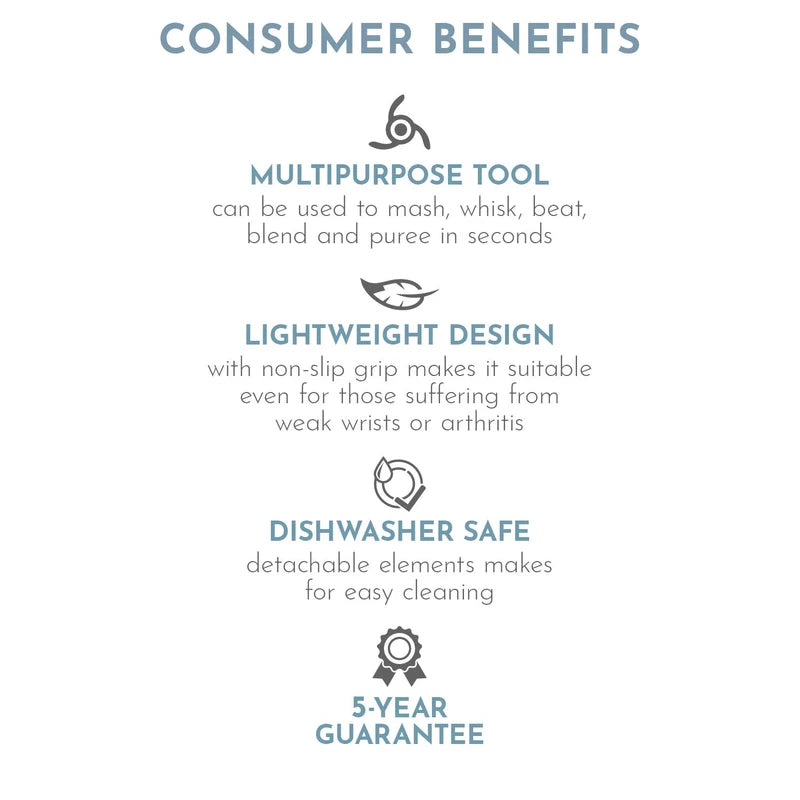 Masha Official Electric Potato Masher Hand Blender 3-in-1 Multi Tool Blends Purees Whisks - Immersion Mixer - Vegetables & Potatoes - Soup Maker