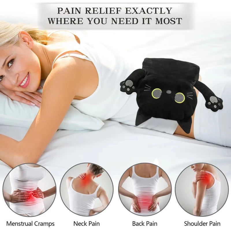 Microwave Heating Pad for Pain Relief, 9" x 17" Heating Pads for Cramps, Back Pain, Neck Shoulder, Muscles, Knee, Joints, Microwavable Natural Heat Pack Moist Heat, Black Cat