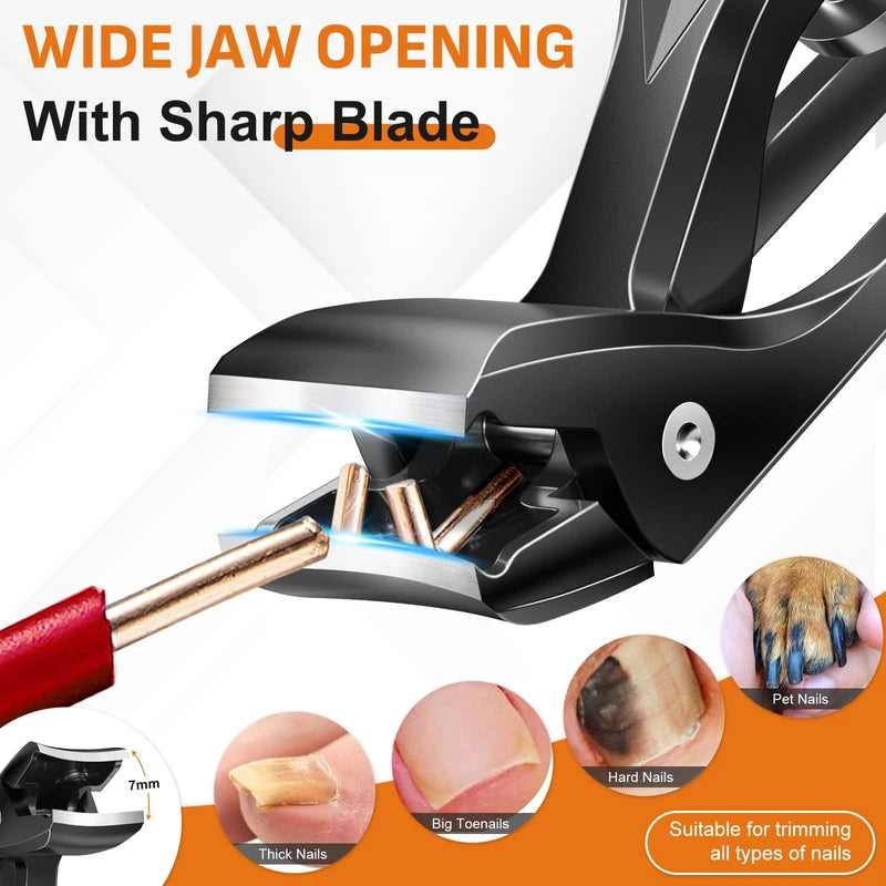 Nail Clippers for Thick Nails Seniors, DRMODE Angled Head Ergonomic Toe Nail Clippers with Wide Opening, Precision Large Finger Nail Clipper with Catcher Heavy Duty Nail Cutter Trimmer for Men Women