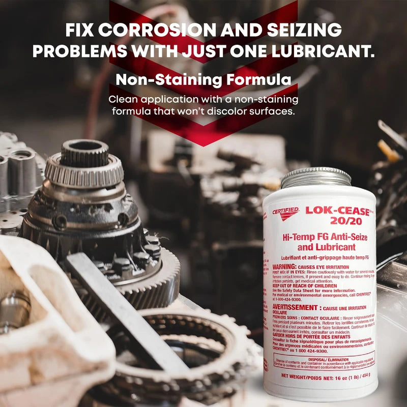 Certified Labs Lok Cease 20/20 Hi Temp Food Grade Anti Seize and Lubricant (16 Oz Bottle X1), White