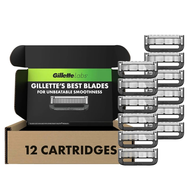 Gillette Labs Razor Blade Refills, 12ct Razor Cartridges, Razor Refills for Men Compatible with Gillette Labs Exfoliating Bar Razor and Heated Razor