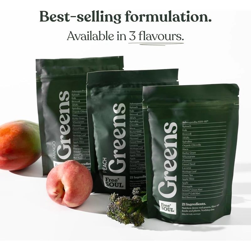 Free Soul Greens - 21 Advanced Greens, Superfoods, and Adaptogens Including KSM-66® Ashwagandha, Vegan & Gluten-Free, Advanced Natural Formula, UK Made, 30 Servings