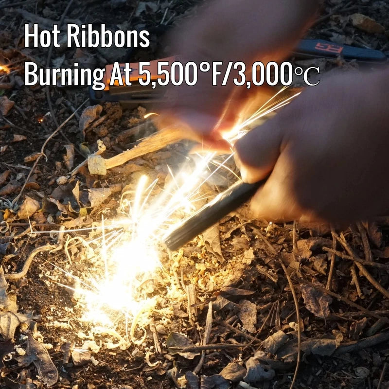 FERROFIRE Heavy-Duty Plus Ferro Rods Huge Long 1/2 Inch x 5 Inch XL Drilled Survival Fire Starter Drilled Flint Steel Ferrocerium Rod with A Lanyard Hole (Pack of 2)