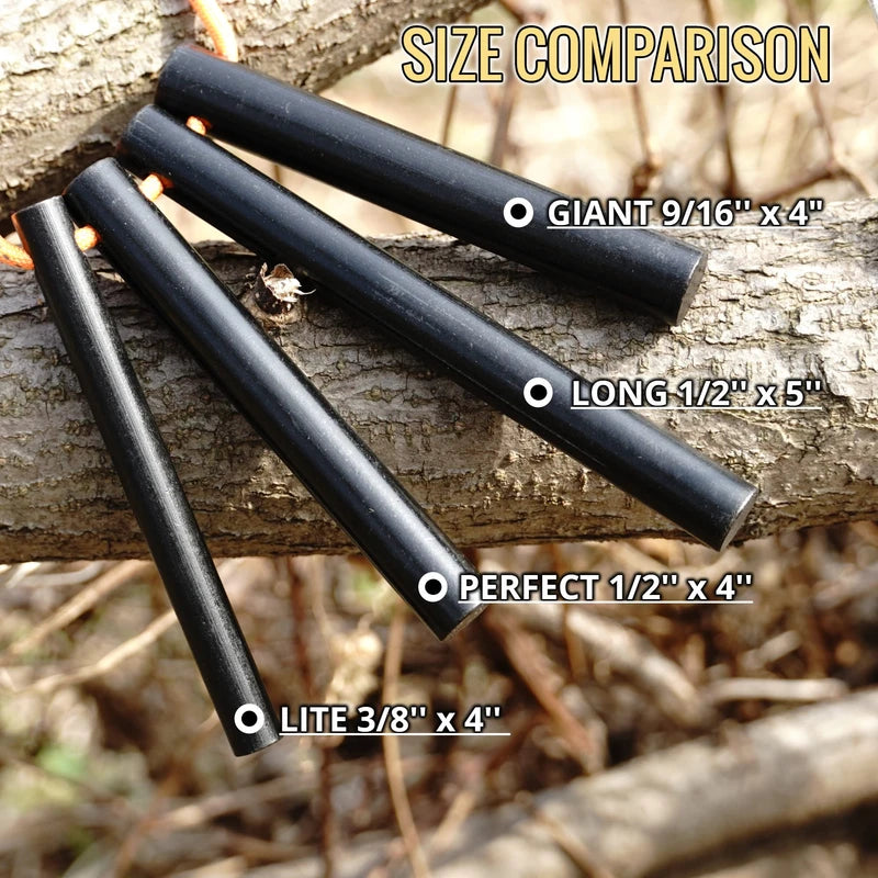 FERROFIRE Heavy-Duty Plus Ferro Rods Huge Long 1/2 Inch x 5 Inch XL Drilled Survival Fire Starter Drilled Flint Steel Ferrocerium Rod with A Lanyard Hole (Pack of 2)