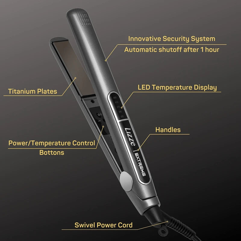 Professional Flat Iron Hair Straightener Plancha De Cabello Professional - Titanium Hair Iron Straightens Frizzy Hair Curls Sleek Salon Hair Styling Tool - Lizze Extreme Slim 1" Pro Straightening Iron
