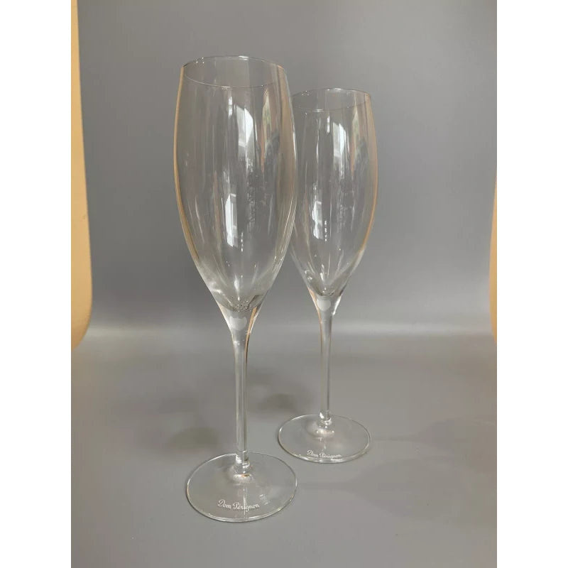 Dom Perignon Signed DOM PERIGNON Crystal Etched SHIELD LOGO 9 1/8" CHAMPAGNE FLUTES Set Of 2