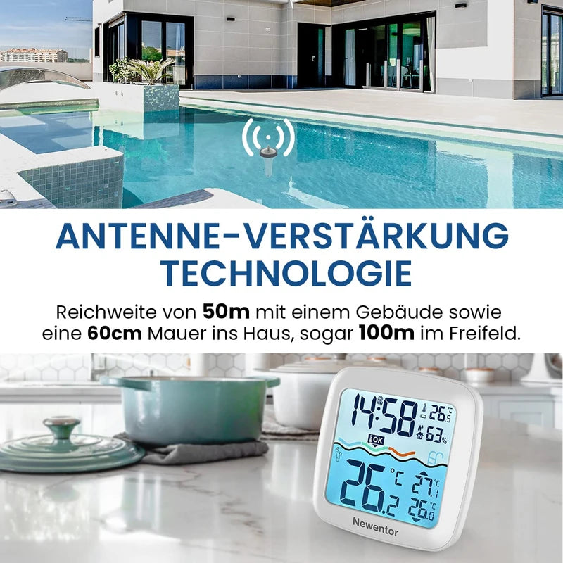 Newentor Wireless Pool Thermometer – Upgraded IPX8 Waterproof, Floatable – Improved Antennas – Turbo for 100 m Range through Walls – White