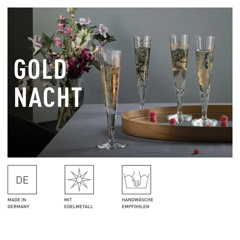 Ritzenhoff 6031005 Champagne Glass 200 ml - Goldnacht Duett Series - 2 x Designer Pieces with Real Gold - Made in Germany