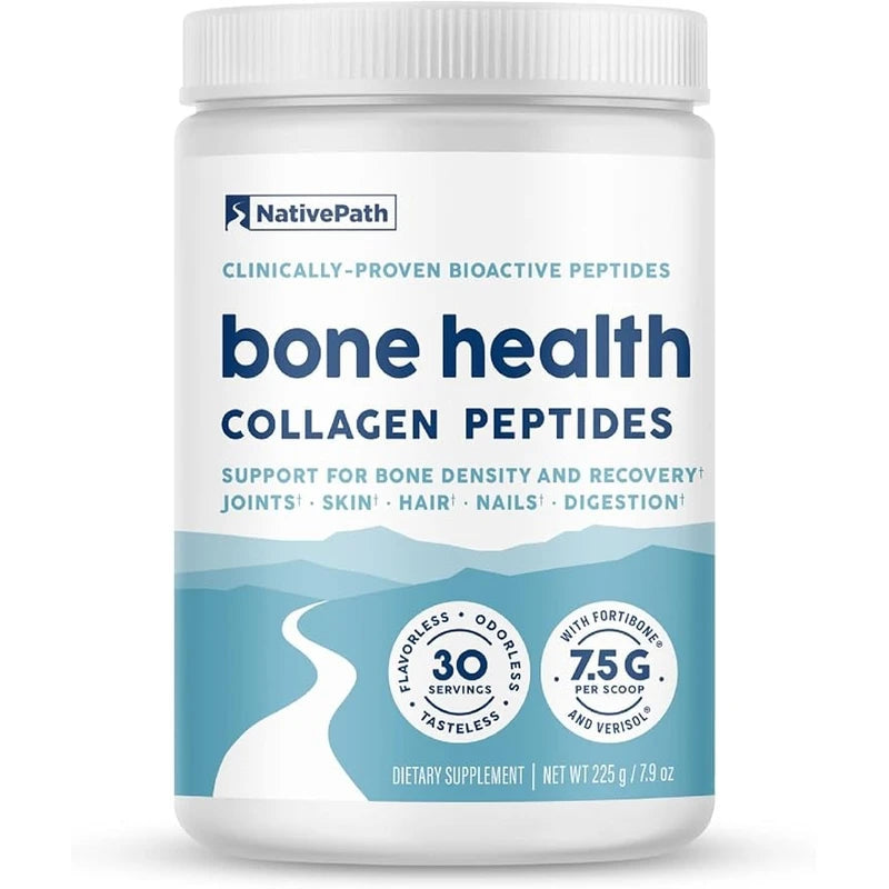 NativePath Bone Health Collagen Peptides, Type 1 & 3 Peptides, with Fortibone and Verisol, 7.9 Ounce, 30 Servings