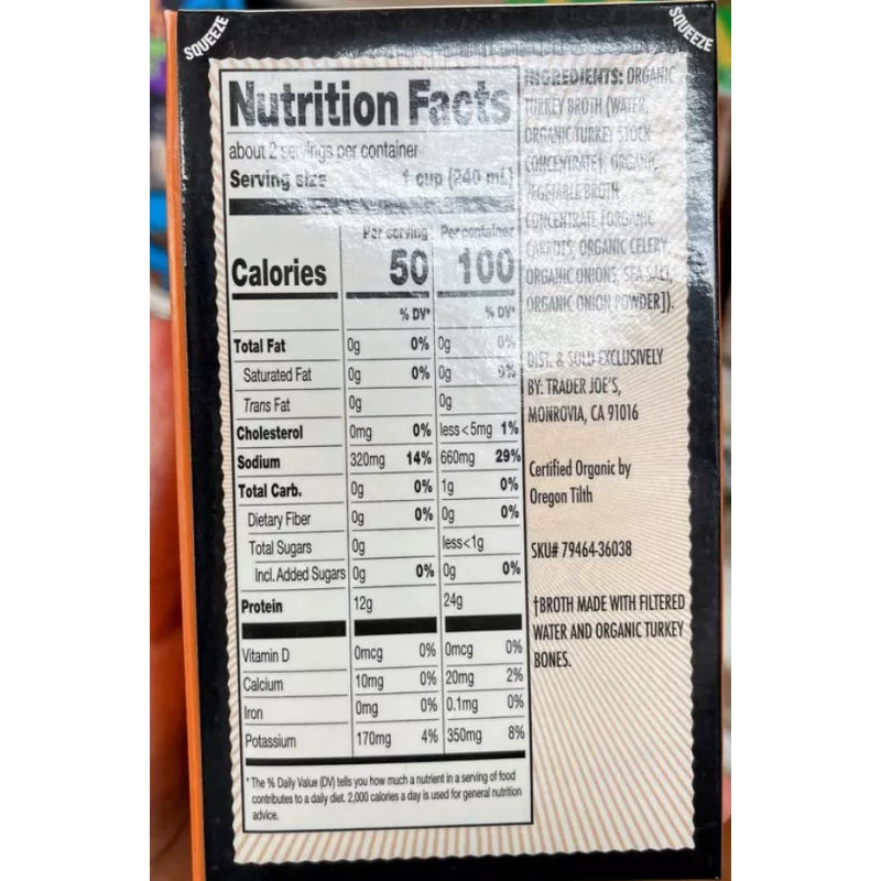 Trader Joe’s Organic Turkey Bone Broth Marrow Cartilage-rich Bones 17 oz