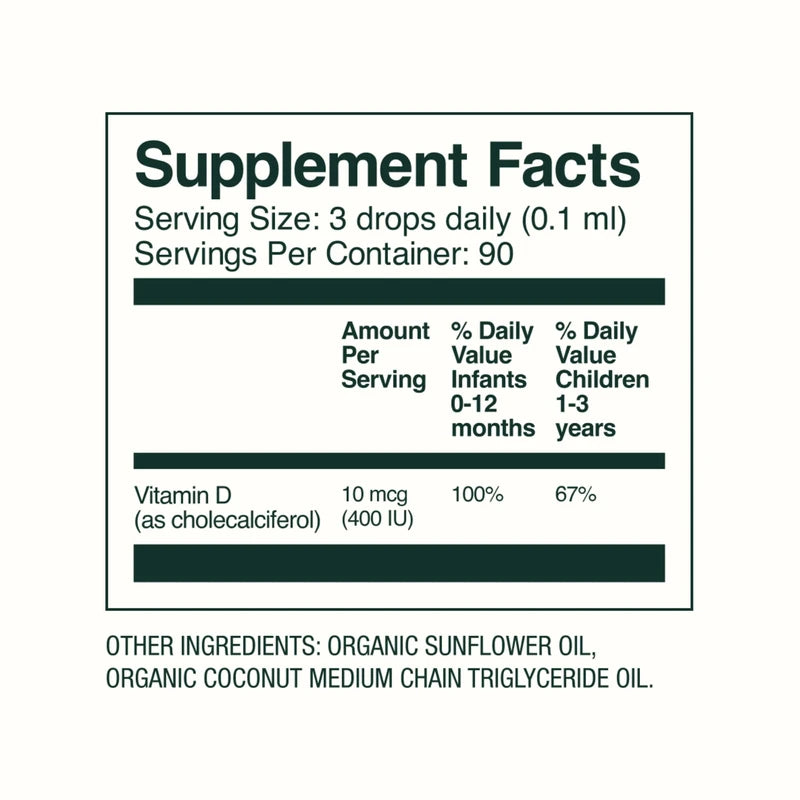 Bobbie Bobbie Organic Baby Vitamin D Drops, Daily Liquid Supplement to Support Development, Immune Health and Strong Teeth and Bones* in Newborn Babies and Infants, Vegan, Infant Vitamin D, 400 IU, 0.3 fl oz