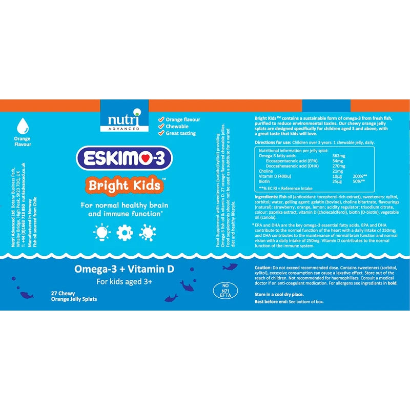 Eskimo-3 Bright Kids Fish Oil - Nutri Advanced - Jelly Splats 27 Servings