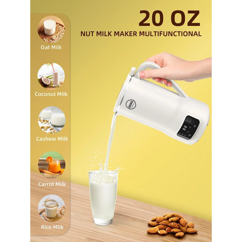 BUAIAHUG 20oz Nut Milk Maker Machine - Multi-Functional Automatic Almond with 10 Blades, Plant-Based, Oat, Soy, and Dairy Free Beverages 12 Hours Timer/Auto-clean/Room Temp/Keep Warm/Boil, White