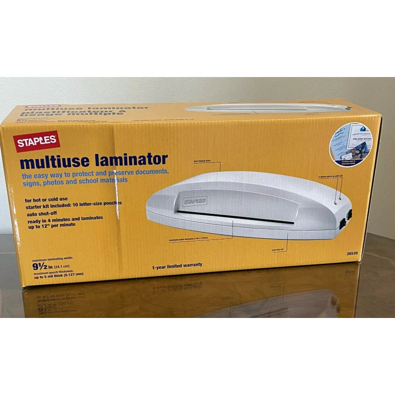 Staples NEW Staples 26530 Multiuse Laminator Thermal & Cold, 9.5" Width, White